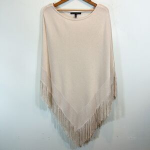 White House Black Market White Gold Metallic Shimmer Fringe Poncho Size Large